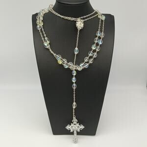 Vintage Crystal Lasso Rosary Wedding Rosary Glass Beads El Lazo 64”